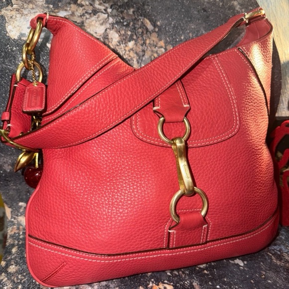 VTG Coach Hibiscus Red Hampton Leather Shoulder Bag purse Pristine